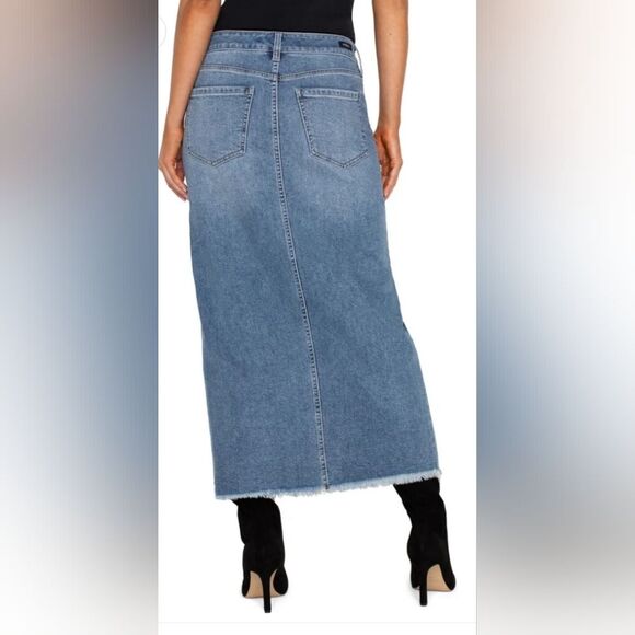 Liverpool Front Slit Denim Jean Skirt Maxi Long Size 12 Fray Hem V Split - Picture 2 of 6